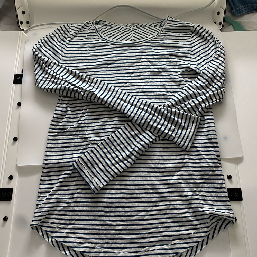Madewell blue and white striped long sleeve top
